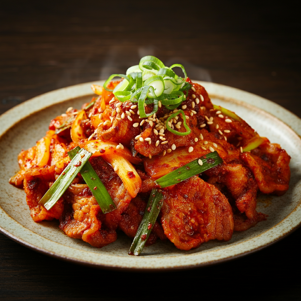 Jeyuk Bokkeum* (제육볶음), a classic, deeply flavorful, and highly satisfying spicy stir-fried pork dish.