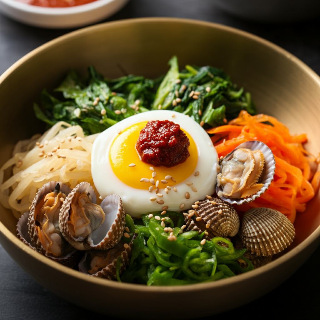 🍚 꼬막비빔밥 (Kkomak Bibimbap) — Grilled Cockle Bibimbap Bowl